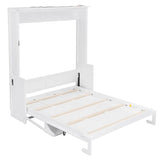 Queen Size Murphy Wall Bed with Desk, Wood Foldable Bed Cabinet with LED Lights and USB Charging Station for Small Places (White) BEDGJH