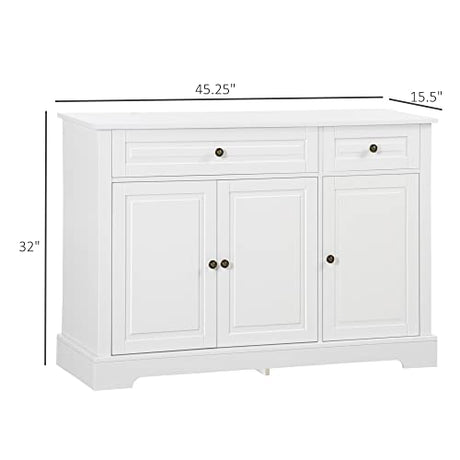 HOMCOM Sideboard Buffet Cabinet, Modern Buffet Cabinet with Storage and 2 Drawers, Coffee Bar Station with Adjustable Shelves for Kitchen, Entryway, White HOMCOM