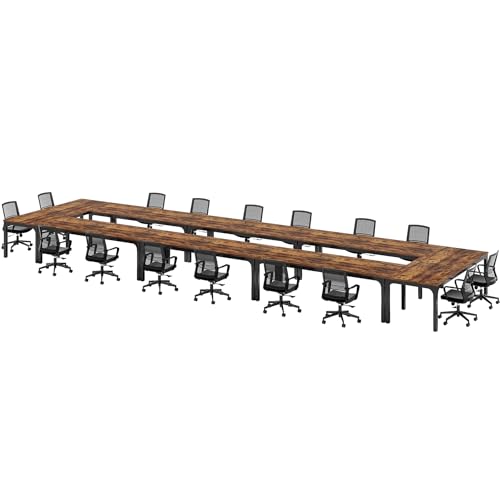Tribesigns 78.74-Inch Conference Table Set,13FT Conference Room Table, Large Rectangle Meeting Seminar Tables Set,Long Business Tables (Chair not Included) (8, Brown+Black, 8 Pack) Tribesigns