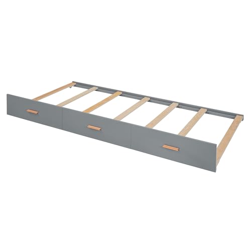 YOPTO Twin Size Bunk Bed with Trundle,Wardrobe,Desk,2 Cabinets and 5 Drawers,Multifunctional Wood Bed Frame W/Integrated Ladder,Safety Guardrails & Slats Support,Easy Assembly,for Kids,Teens,Gray YOPTO