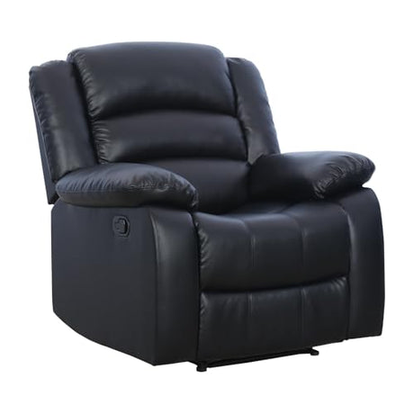 EBELLO Classic Manual Recliner Chair, Faux Leather Recliner Sofa with Overstuffed Arms and Back Single Reclining Couch for Living Room, Bedroom, Black EBELLO