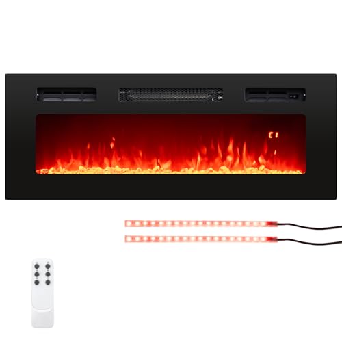 Tangkula 36 Inches Electric Fireplace, 5,000 BTU Fireplace Insert with LED Light Strips, Remote, Crystal Stones & Adjustable Flame Effect, 1-8H Timer, Thermostat & Overheat Protection Tangkula