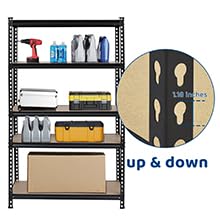Karl home 5 Tier Metal Garage Shelves, Boltless Assembly,Adjustable Shelf for Storage Heavy Duty, Wide-Size Shelf Organization for Pantry Basement Kitchen, 1500lbs,43.3"L x 17.7"W x 70.9"H,Black & 1P Karl home