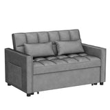 Antetek 3 in 1 Convertible Sleeper Sofa Bed, Modern Velvet Loveseat Futon Couch w/Pullout Bed, Small Love Seat Lounge Sofa w/Reclining Backrest, Toss Pillows, Pockets, Furniture for Living Room, Grey Antetek