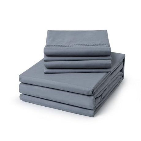 ClevaHome Queen Size Sheet Set - 6 Piece Soft Breathable Luxury Bed Sheet Set - Shrinkage & Fade Resistant Embroidered Bedding Sheet with Deep Pocket, 2 Extra Pillowcases (Queen, Quarry) Cleva
