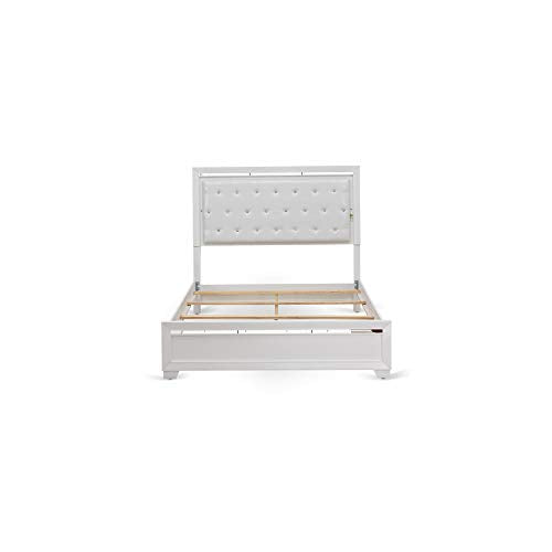 Pandora White Queen Bed Frame with Adjustable LED Headboard by East West Furniture - WoodArtSupply