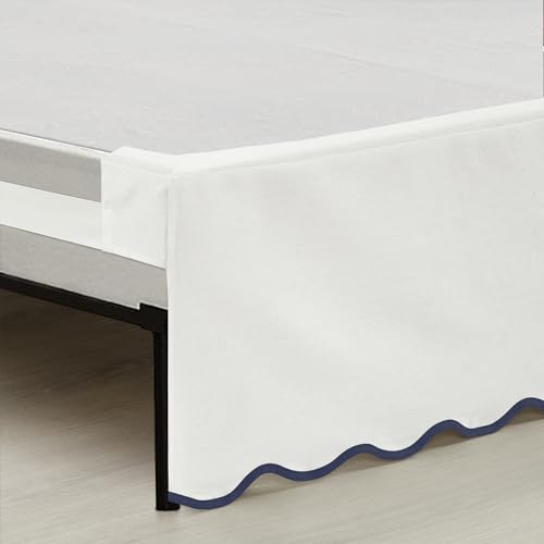 Lush Decor Coastal Chic Scalloped Edge Linen-Textured Bed Skirt Single, King Navy & White - White Bed Skirt King Size - Coastal Decor - Wrap Around Bed Skirt Lush Decor