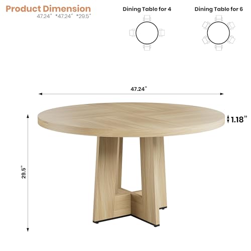 Garvee 47" Round Dining Table for 4-6 People - Circle Kitchen Dinner Table with Sturdy Pedestal Base, Space Saving Dinning Room Furniture for Living Room, Kitchen, Apartment, Natural Garvee