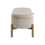 Lexicon Lift Top Storage Bench, Corduroy Upholstered Oval Entryway Bench with Solid Wood Leg Support, Modern Striped Storage Chest for Entryway/Living Room/Bedroom, Taupe Lexicon