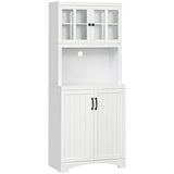 HOMCOM Kitchen Hutch, Pantry Cabinet with Glass Framed Door, Adjustable Shelves and Microwave Space for Dining Room, White HOMCOM