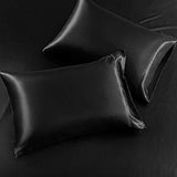 SiinvdaBZX 4Pcs Extra Deep Pocket Satin Sheet Set Queen Size, Ultra Silky Soft Black Satin Queen Bed Sheets Deep Fitted Sheet Set Fits 18-24 Inch Deep Pocket Mattress SiinvdaBZX