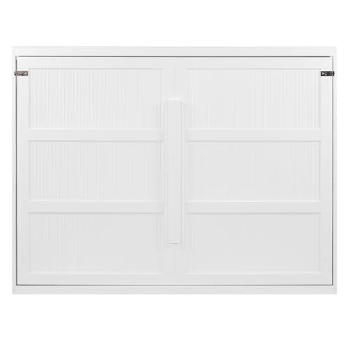 Polibi Queen Size Murphy Bed Wall Bed Cabinet with LED Lights, Space Saving Folding Bed for Home Office and Guest Room, Easy Pull-Down Mechanism, White Polibi