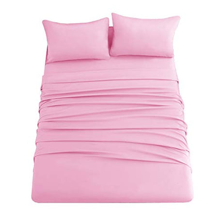 Ghooss Pink Bed Sheet Set with Deep Pocket,Super Soft Microfiber Bedding-Breathable,Warm,Wrinkle,Fade Free,4 Piece Bedding Sheet Sets(Queen,Pink) Ghooss