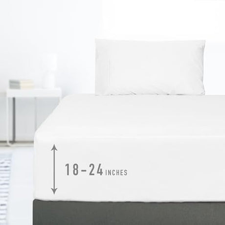 sunflower Extra Deep Pocket Twin Sheet Sets Fits 18"-24" in Deep Mattress -100% Cotton Twin Sheet Set, White Hotel Luxury Soft Breathable Sheet Sets for Twin Bed Deep Pocket sunflower