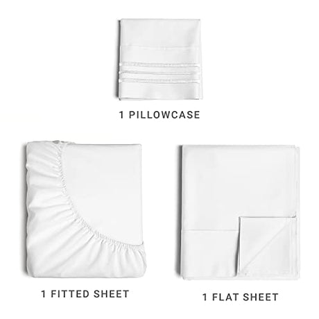 Twin Size 3 Piece Sheet Set - Comfy Breathable & Cooling Bed Sheets Set - Hotel Luxury Bedding for Women, Men, Kids, Teens, Boys & Girls - Deep Pockets, Ultra-Soft and Wrinkle Free - Oeko-Tex - White CGK Unlimited