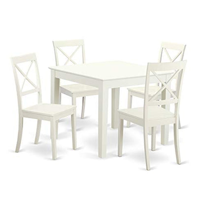 East West Furniture OXBO5-LWH-W 5 Piece Modern Dining Table Set Includes a Square Wooden Table and 4 Dining Chairs, 36x36 Inch, Linen White - WoodArtSupply