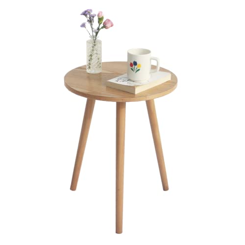 AWASEN Side Table Round, Small Accent Table Nightstand Modern End Table for Living Room Bedroom Office Small Spaces, 16''D x 19.5''H(Natural Walnut) - WoodArtSupply