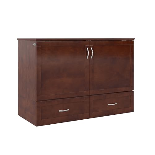 AFI Hamilton Full Murphy Bed Chest with Mattress, Storage, and Built-in Charger in Walnut AFI