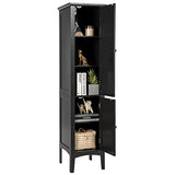 Tangkula Tall Bathroom Storage Cabinet, 5-Tier Wooden Freestanding Tower Cabinet, Narrow Storage Floor Cabinet w/ 2 Doors & Shelves for Bathroom Living Room Kitchen (Black) Tangkula