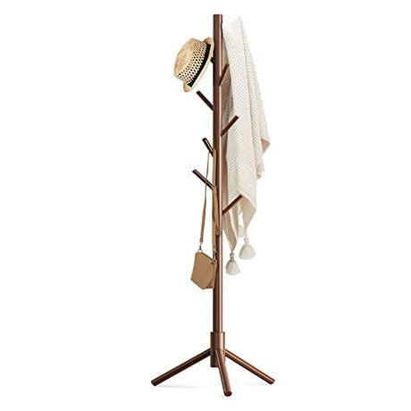 Haddockway Wooden Coat Rack Stand with 8 Hooks New Zealand Pine 3 Adjustable Coat Standing Tree Easy Assembly for Coats, Hats, Scarves and Handbags for Entryway, Hallway, Bedroom, Office Haddockway