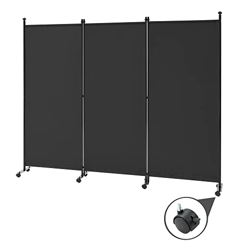 Spurgehom 3 Panel Rolling Room Divider, Folding Partition Privacy Screens, Freestanding Fabric Room Panel, Portable Folding Wall Divider for Office, Room, Restaurant, Hospital (Black) Spurgehom