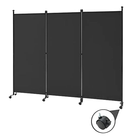 Spurgehom 3 Panel Rolling Room Divider, Folding Partition Privacy Screens, Freestanding Fabric Room Panel, Portable Folding Wall Divider for Office, Room, Restaurant, Hospital (Black) Spurgehom