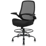 HYLONE Drafting Chair Tall Office Chair with Flip-Up and Adjustable Armrests Ergonomic Computer Chair with Adjustable Footrest Ring Mesh Standing Desk Chair (Black) HYLONE