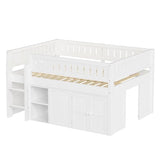 Harper & Bright Designs Low Loft Bed Full Size with Storage, Solid Wood Loft Bed with Cabinet and Chalkboard Panel, Multiple Functions Loft Bed Frame for Kids Teens Adults, White Harper & Bright Designs