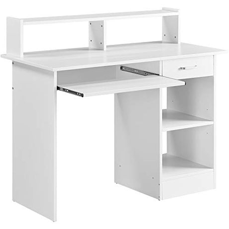 Yaheetech Desk with Keyboard Tray, Home Office Computer Desk Wooden PC Laptop Desk, Morden Sturdy Study Writing Table, White Yaheetech