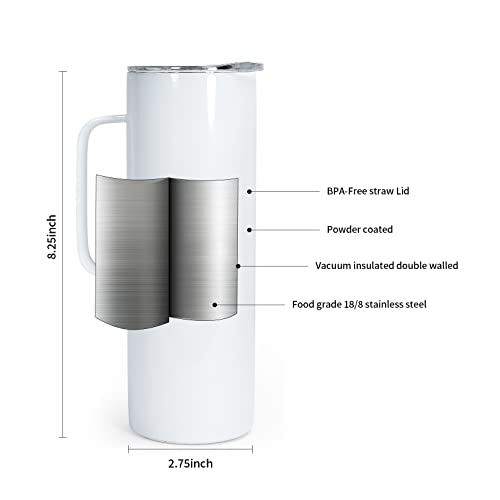 AGH 20oz Sublimation Tumblers with Handle, 4 Pack Double Wall Vacuum Insulated Skinny Sublimation Blanks Mugs with Lid and Straw, Vacuum Tumbler Travel Mug for Hot Cold Drinks