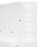 Bekeknlny Modern Queen Murphy Bed with Desk, Storage Shelves and Cabinets, Hidden Wall Bed for Space-Saving Home Office (White/H10) Bekeknlny