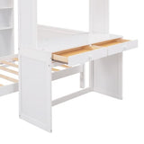 Harper & Bright Designs Twin Over Twin Bunk Bed with Desk, Drawers and Wardrobe, Wooden Loft with Stand-Alone Bed and Shelves for Kids Teens, White Harper & Bright Designs