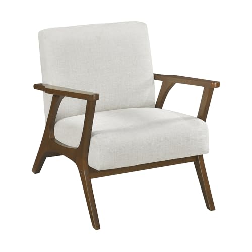 Lexicon Mid-Century Modern Accent Chair, Woven Chenille Fabric Lounge Chair, Chestnut Solid Wood Frame, Wide Arm Rest and Cushioned Comfort for Living Room/Office/Bedroom/Reading Nook, Beige Lexicon