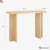 Stead Modern Console Table - Natural Oak, Fluted Solid Wood - Slim Entryway Table with Drawers & Curved Cross Base Stead