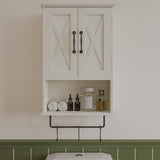 ChooChoo Farmhouse Medicine Cabinet, Bathroom Wall Cabinet with Adjustable Shelf, Towel Bar, 3 Hooks, Over The Toilet Storage Cabinet for Bathroom, Kitchen, White ChooChoo