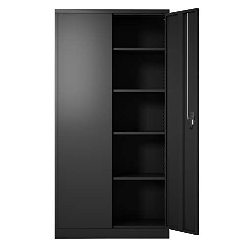 Generic Metal Storage Cabinet,Steel Storage Cabinet with 2 Doors and 4 Adjustable Shelves,Black Metal Cabinet with Lock,72"" Tall Steel - WoodArtSupply