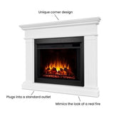 BOWERY HILL Traditional Corner Electric Fireplace Mantel Heater with Remote Control, Adjustable Led Flame 1500W in White BOWERY HILL