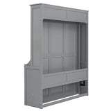 URTR Queen Size Murphy Bed with a Shelf, Easy Fold Wood Wall Bed, Space-Saving Murphy Bed Cabinet for Guest Room Home Office,Grey URTR