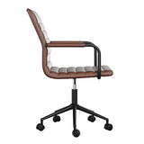 Martha Stewart Taytum Swivel Task Chair with Armrests for Home Office in Saddle Brown Faux Leather with Oil Rubbed Bronze Frame Martha Stewart