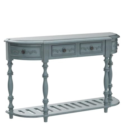 Amposei Retro Wood Curved Console Table 52-Inch Half Moon Hall Sofa Table Entryway Table with Drawers & Shelf for Living Room Home Furniture (Antique Blue) Amposei