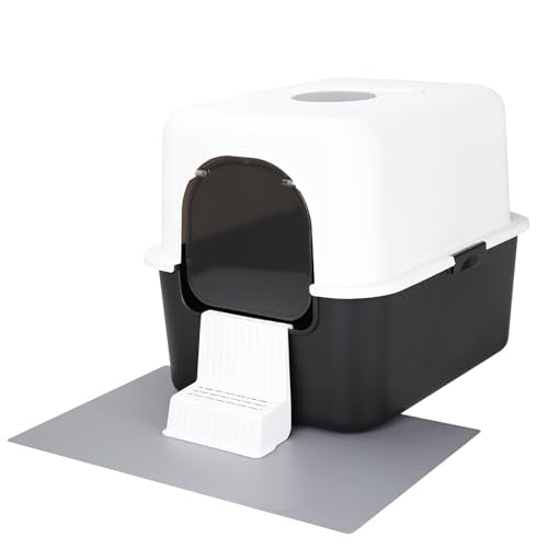 Sfozstra Cat Litter Box with Lid, Fully Enclosed Splash-Proof and Leak-Proof Urine High Edge and Odorless Cat Litter Box, Easy to Installation and Clean (Black with Pedal(S)) Sfozstra