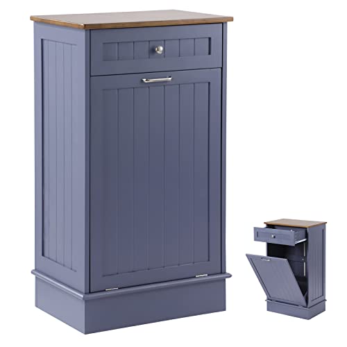 LOUVIXA Tilt Out Trash Can Cabinet, Blue, 10 Gallon Capacity, Wood Material, Dimensions 20.4"L x 13.5"W x 35.4"H - WoodArtSupply