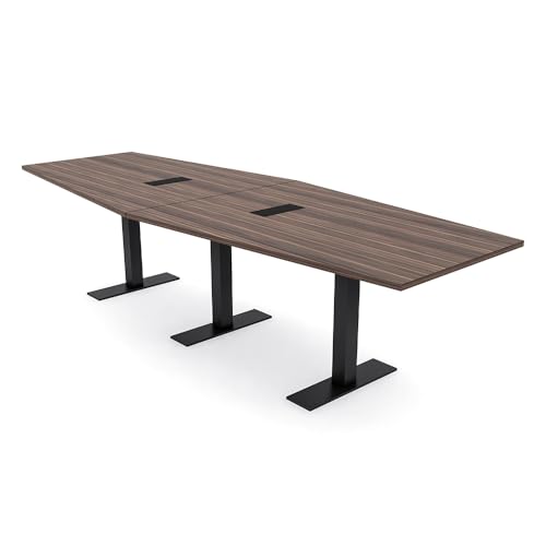 10 Person Hexagon Shaped Modular Conference Table with Power & Data | Matte Black Metal T-Bases | Scratch-Resistant | Harmony Series Meeting Tables for Offices | Natural Eucalyptus – 10 Ft SKUTCHI DESIGNS INC.
