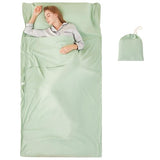 RHINSBENF Sleeping Bag Liner Camping Adult Sleep Sack Lightweight Travel Sheet for Hotel Bed Compact Ultralight Essential Cleaning Supplies Kit Travel Bedding Set for Backpacking (Green & Single) RHINSBENF
