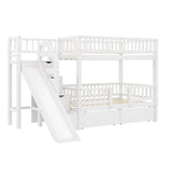 Merax Bunk Bed Twin Size with Drawers, Slide and Storage Stairs, Solid Wood Bunk Bed Frame with Fence for Kids Teens, No Spring Box Required, No Squeaks,White Merax