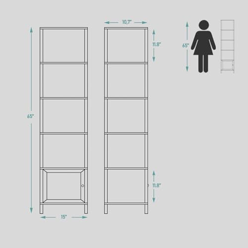 TUTOTAK 6-Tier Greige Narrow Bookcase with Door for Small Spaces - WoodArtSupply