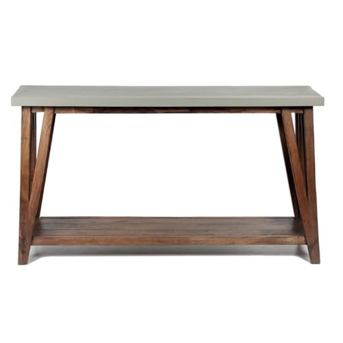 Brookside 52 in. Wide Console/Media Table, Industrial Design, Concrete-Coated Top, Solid Wood Base and Shelf, Functional Living Room Accent pc, Ideal for 32 in. TVs, 30 in. W x 15 in. D x 29 in. H Alaterre Furniture