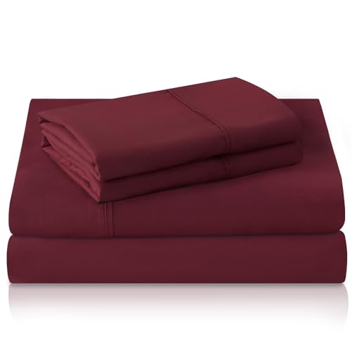 MICORAL Queen Bed Sheets Set, Soft Breathable Bedding Sheet Set, Sheets Set with 16" Deep Pocket Design (4 Pieces, Queen, Wine Red) MICORAL