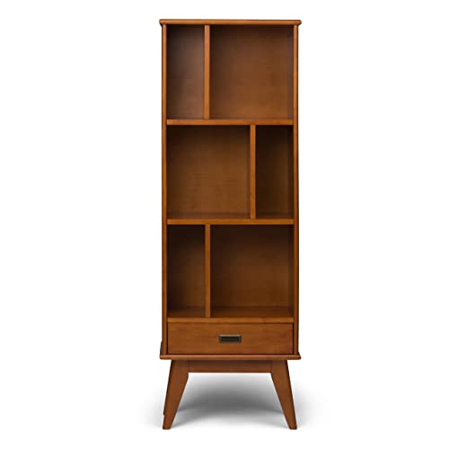 SIMPLIHOME Draper SOLID HARDWOOD 22 Inch Mid Century Modern Bookcase and Storage Unit in Teak Brown, For the Living Room, Study Room and Office SIMPLIHOME
