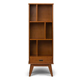 SIMPLIHOME Draper SOLID HARDWOOD 22 Inch Mid Century Modern Bookcase and Storage Unit in Teak Brown, For the Living Room, Study Room and Office SIMPLIHOME